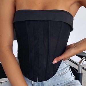 White Fox Black Corset Top